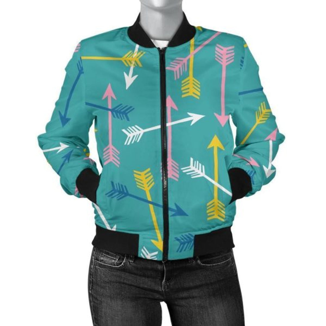 FUNSTUFFPRINT Archery Pattern Print Women Casual 3D Bomber Jacket