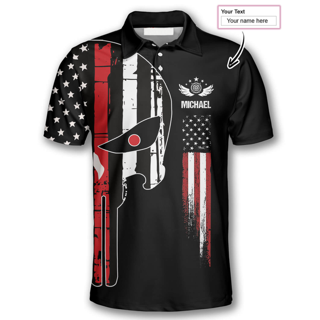 Custom Punisher Skull American Flag American Custom Archery Polo Shirts for Men, Flag Shirt, Archery Shirt