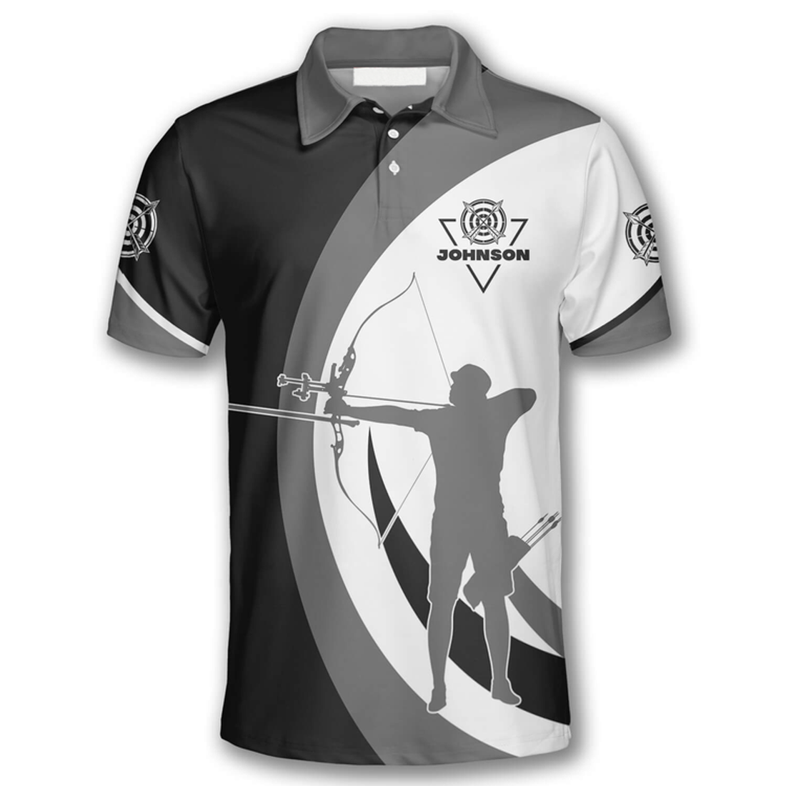 Custom Silhouette Grey Black Custom Archery Shirts for Men, Idea Shirt For Archery, Archery Polo Shirt