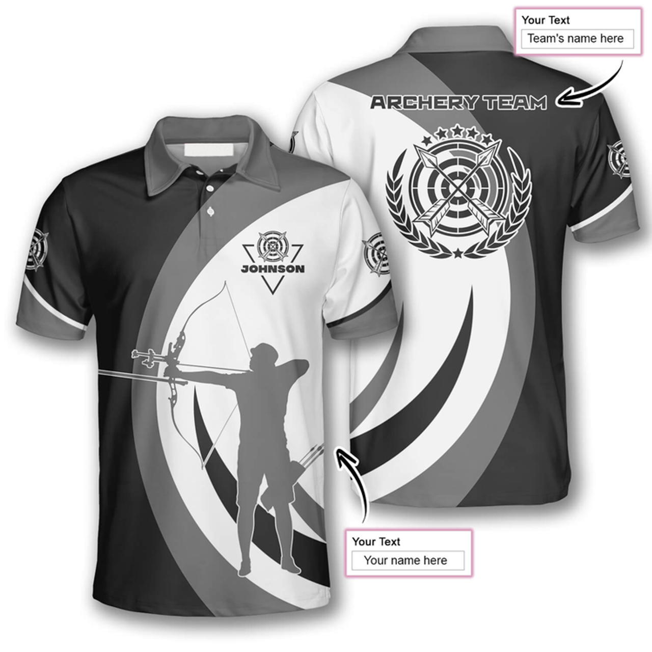 Custom Silhouette Grey Black Custom Archery Shirts for Men, Idea Shirt For Archery, Archery Polo Shirt