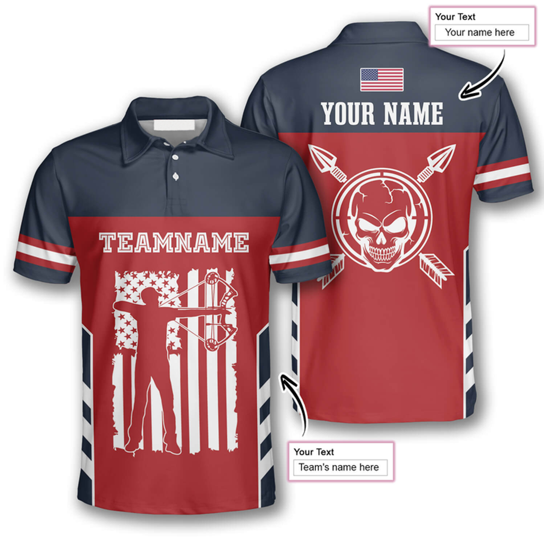 Custom Skull Flag Red Navy Custom Archery Shirts For Men, Skull Shirt, Archery Skull Shirt