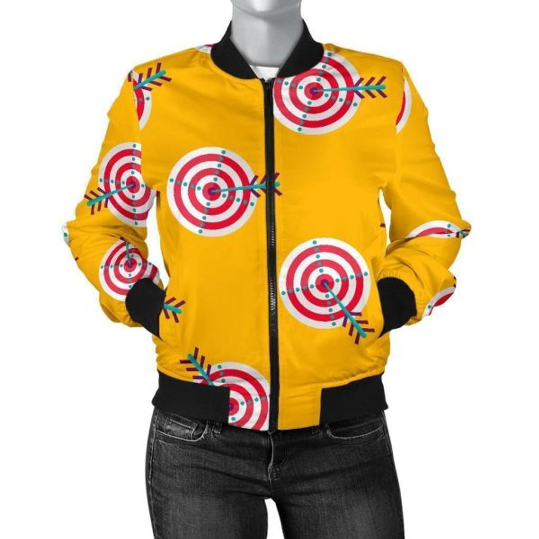 FUNSTUFFPRINT Archery Targets Pattern Print Women Casual 3D Bomber Jacket
