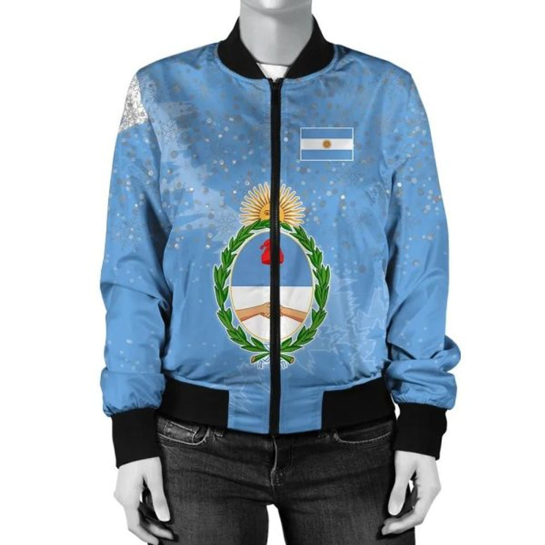FUNSTUFFPRINT Argentina Of The Congo Christmas Coat Of Arms Women Bomber Jacket Style 3D Bomber Jacket