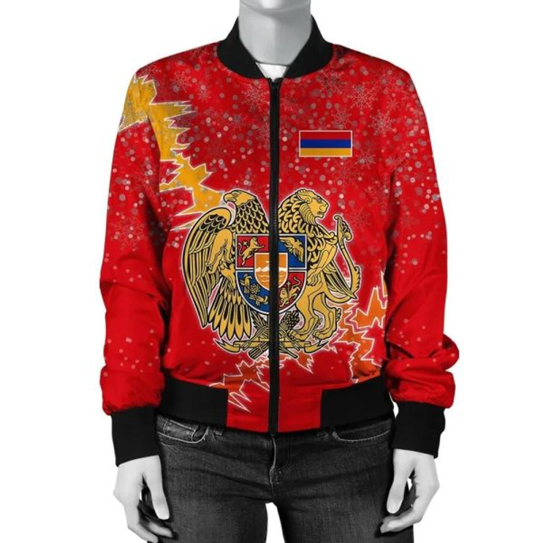 FUNSTUFFPRINT Armenia Christmas Coat Of Arms Women Bomber Jacket Style 3D Bomber Jacket