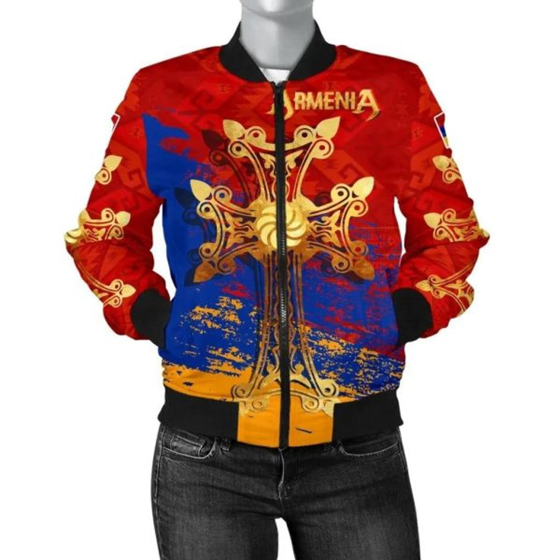 FUNSTUFFPRINT Armenia Khachkar, Armenian Cross Special Women's Bomber Jacket 3D Bomber Jacket