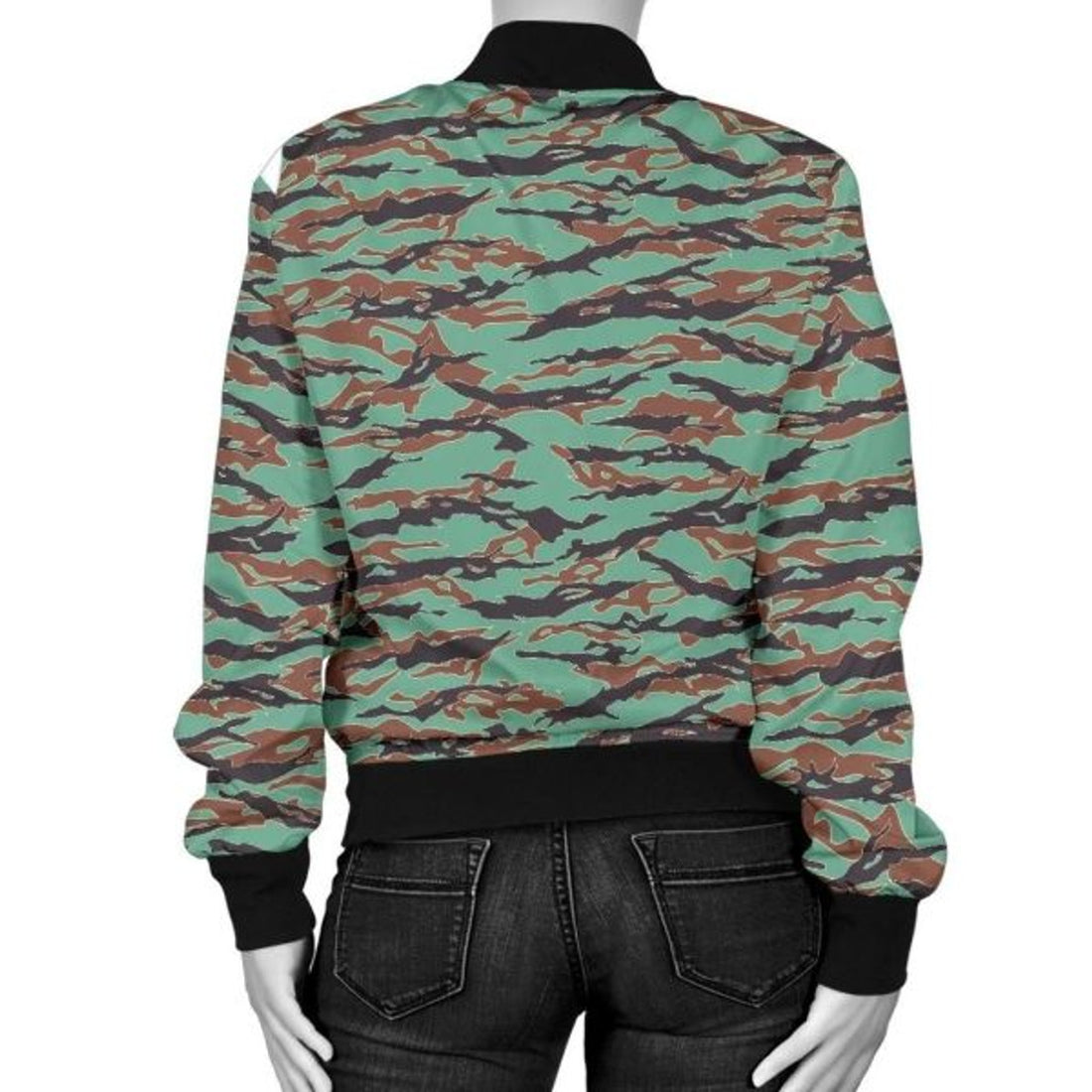 FUNSTUFFPRINT Army Guyana Tiger Stripe Camouflage Seamless Women's Bomber Jacket 3D Bomber Jacket