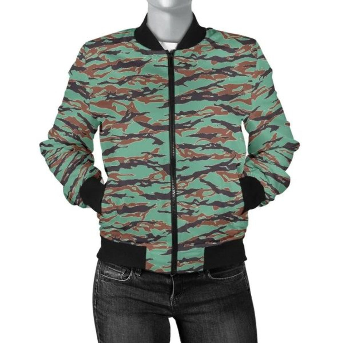FUNSTUFFPRINT Army Guyana Tiger Stripe Camouflage Seamless Women's Bomber Jacket 3D Bomber Jacket