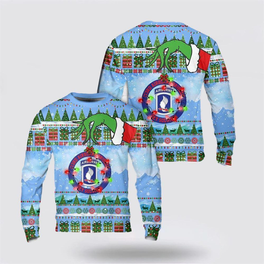 FUNSTUFFPRINT Army Sweater, US Army 173rd Airborne Brigade Sky Soldiers Christmas AOP Sweater  Ugly  Sweater
