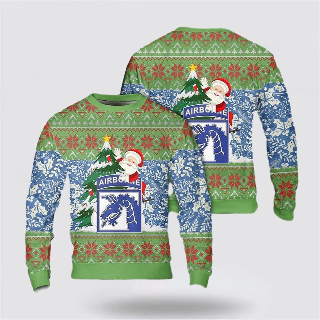 FUNSTUFFPRINT Army Sweater, US Army 18th Airborne Corps Sky Dragons Christmas Sweater  Ugly  Sweater