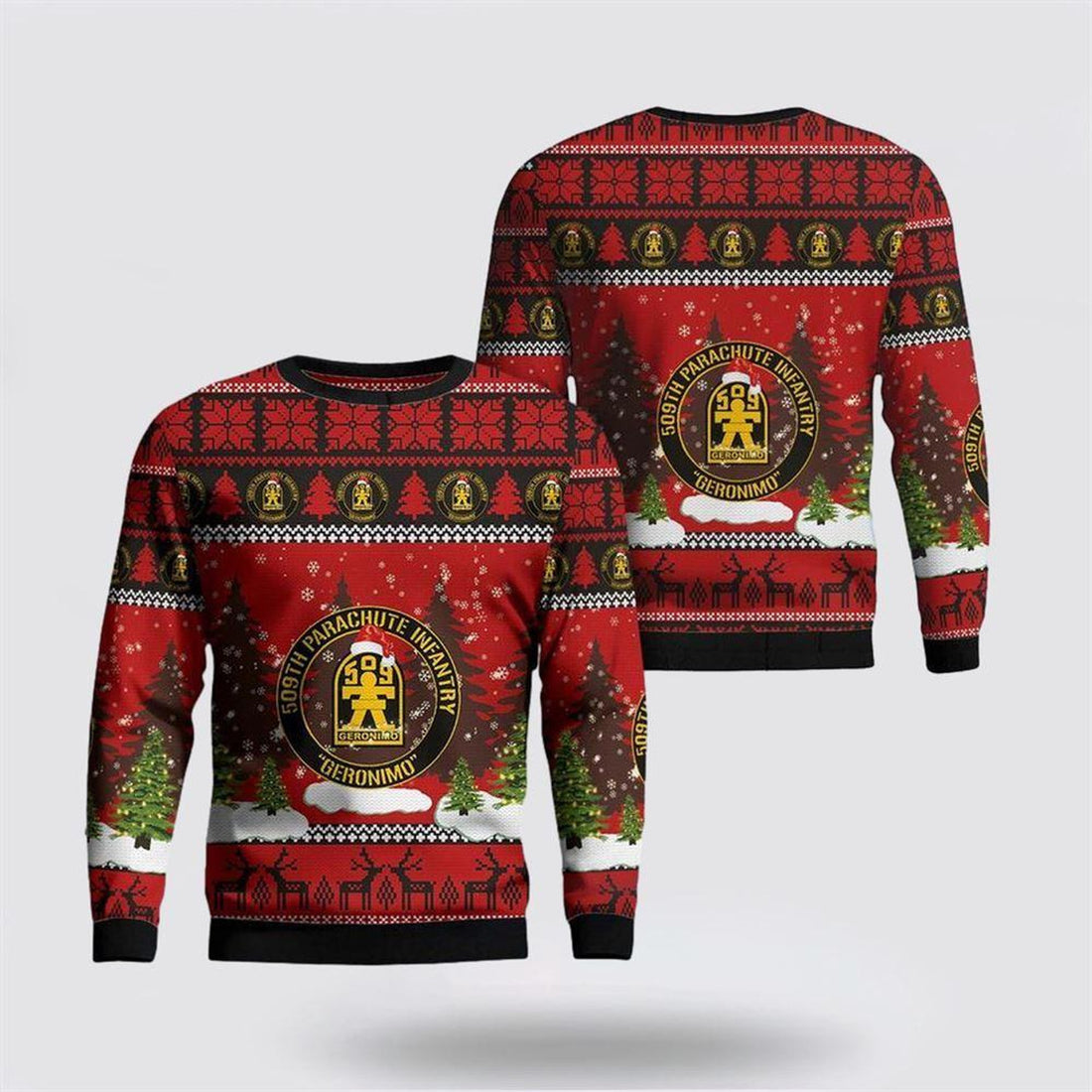 FUNSTUFFPRINT Army Sweater, US Army 509th Parachute Infantry Regiment (509th PIR) Christmas Sweater  Ugly  Sweater