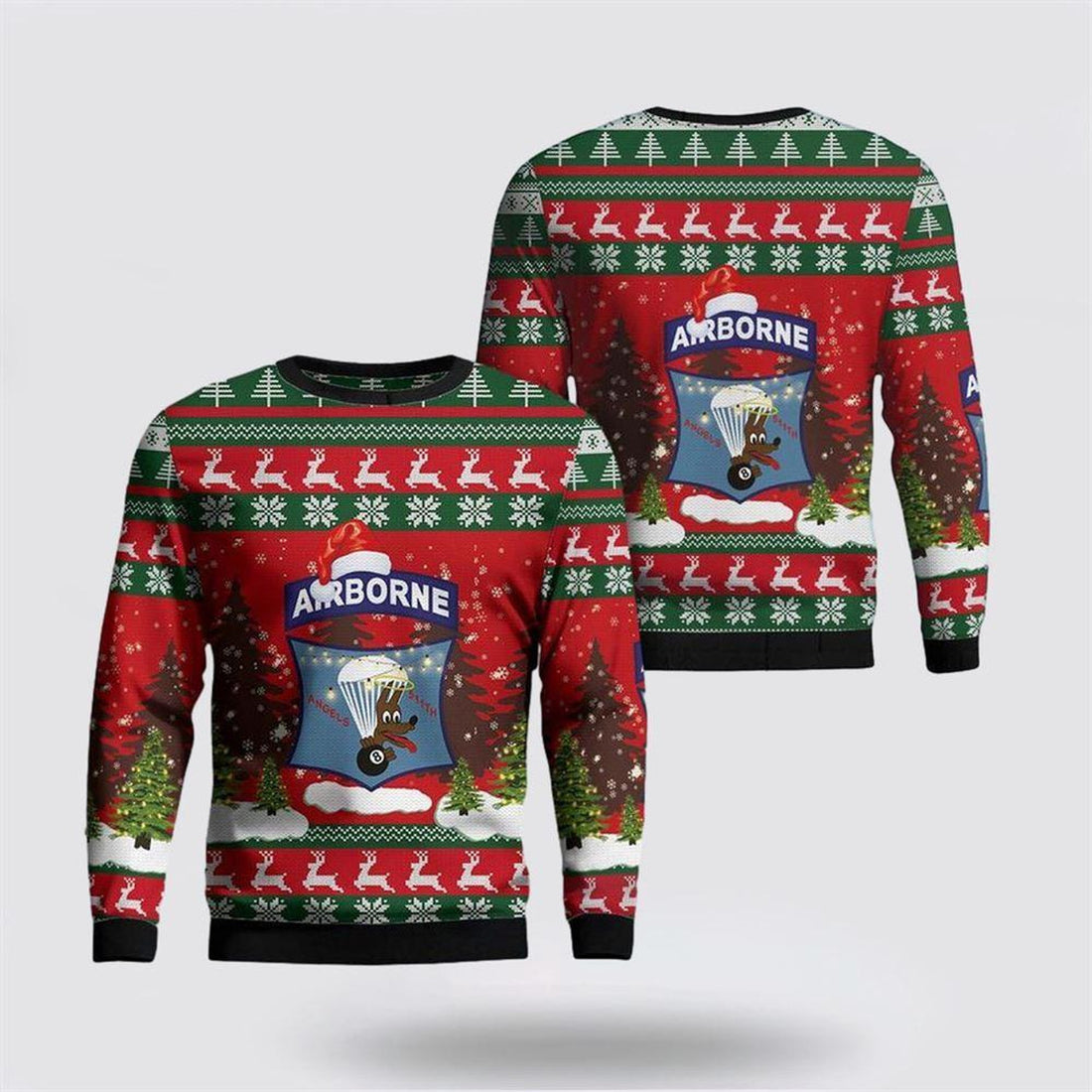 FUNSTUFFPRINT Army Sweater, US Army Airborne 511th Parachute Infantry Regiment (511th PIR) Christmas Sweater  Ugly  Sweater