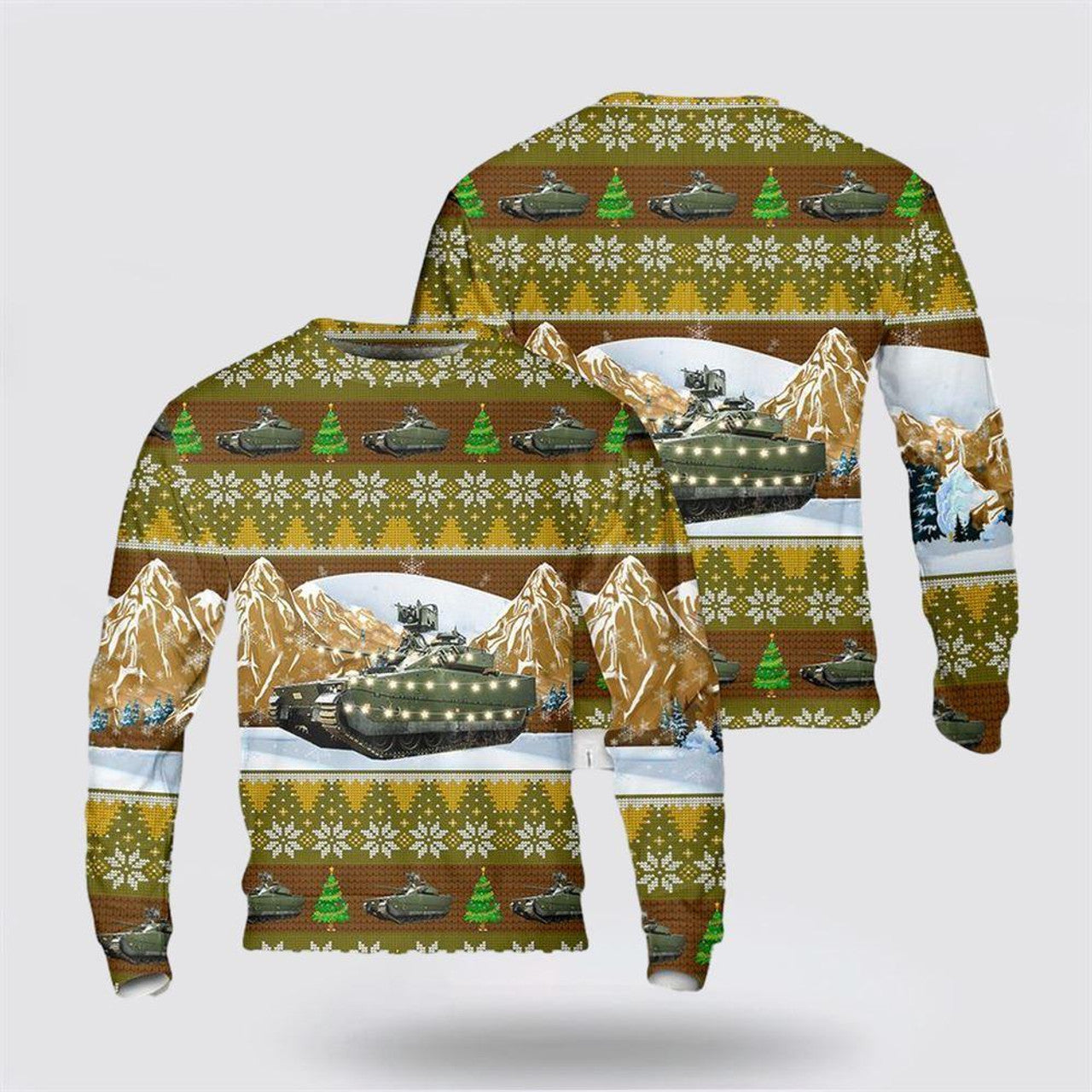 FUNSTUFFPRINT Army Sweater, US Army CV90 Infantry Fighting Vehicle Christmas AOP Sweater Ugly Sweater