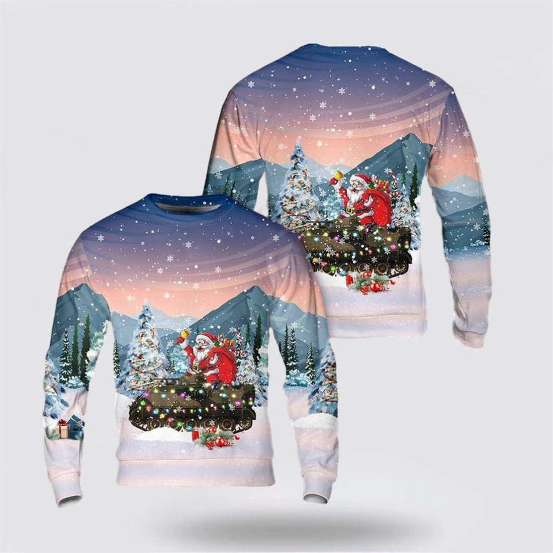 FUNSTUFFPRINT Army Sweater, US Army M113A1 LRVAPC with the V150 Cadillac Gage T 50 turret Christmas Sweater Ugly Sweater