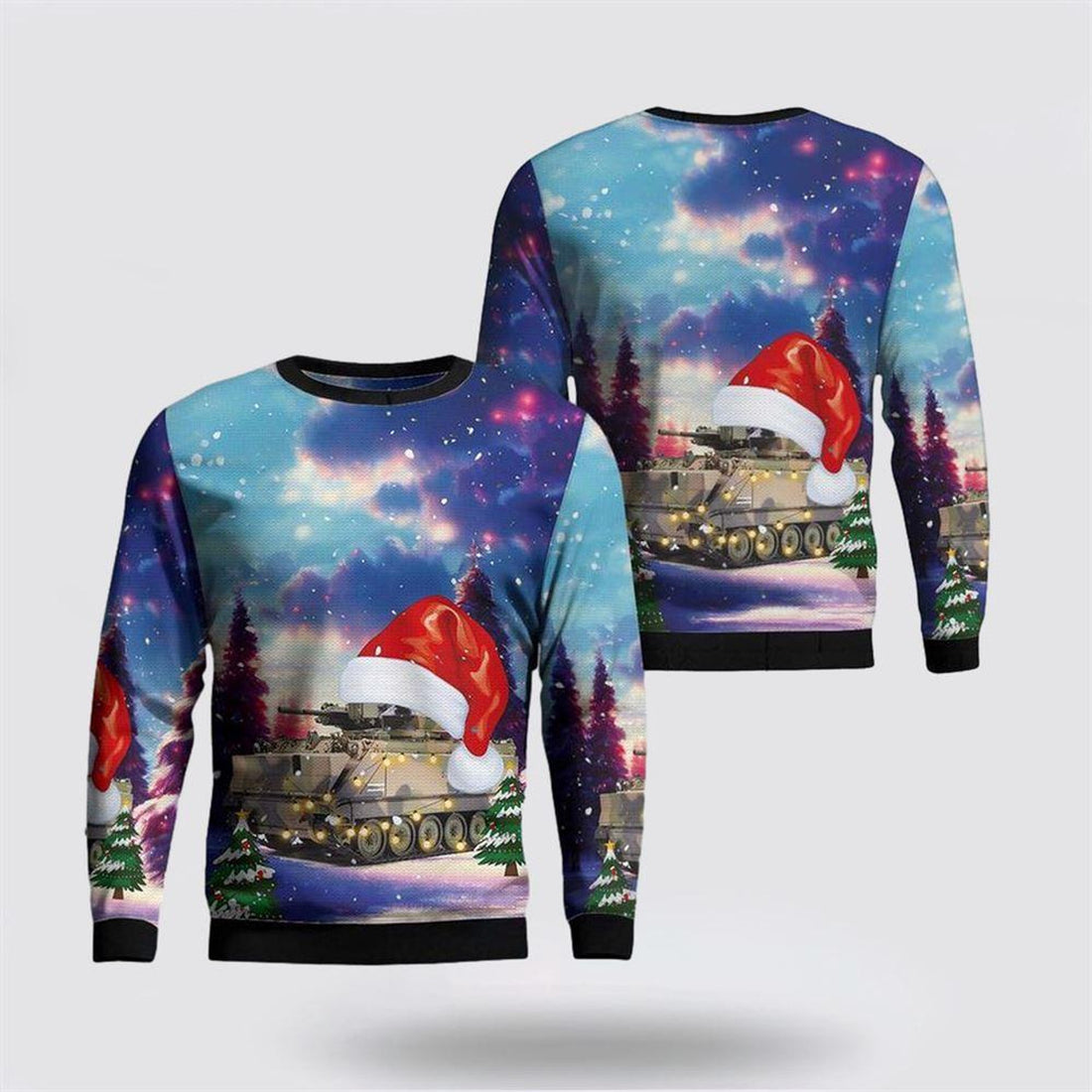 FUNSTUFFPRINT Army Sweater, US Army M113A1 MRV in the 1980s (Scorpion Turret) Christmas Sweater Ugly Sweater