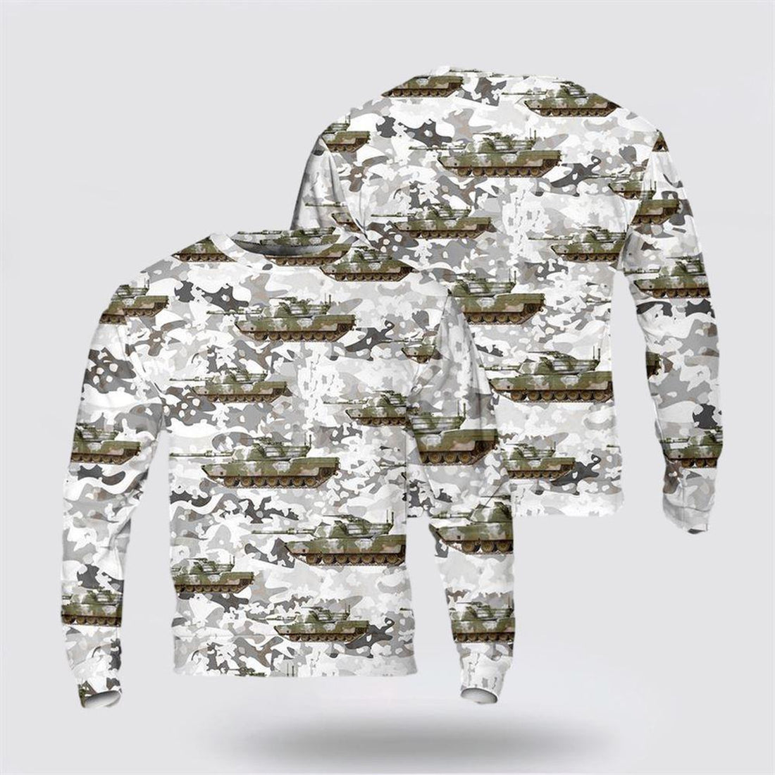 FUNSTUFFPRINT Army Sweater, US Army M1 Abrams Tank winter camo Christmas Sweater Ugly Sweater