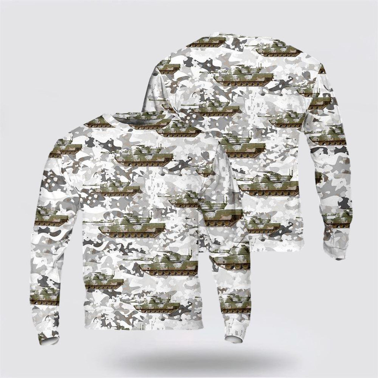 FUNSTUFFPRINT Army Sweater, US Army M1 Abrams Tank winter camo Christmas Sweater Ugly Sweater