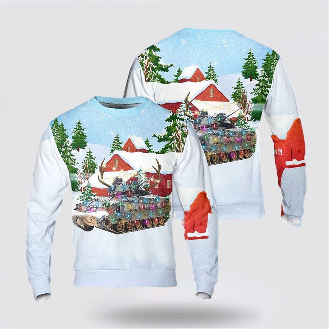 FUNSTUFFPRINT Army Sweater, US Army M2A2 ODS Bradley Infantry Fighting Vehicle Christmas Sweater Ugly Sweater