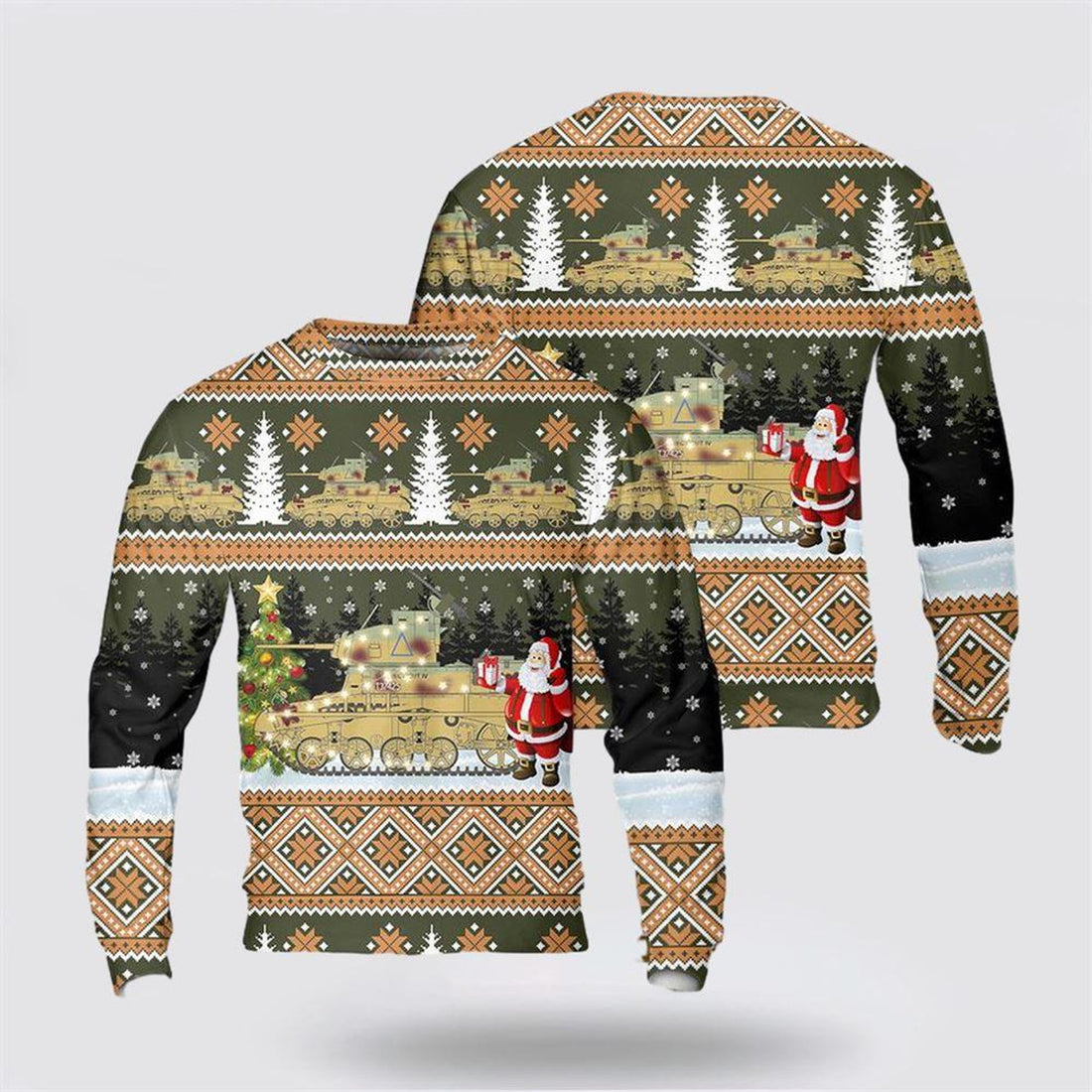 FUNSTUFFPRINT Army Sweater, US Army M3 Stuart Honey Connecticut IV A Squadron 5th Royal Tank Regiment 7th Armoured Division Christmas Sweater Ugly Sweater