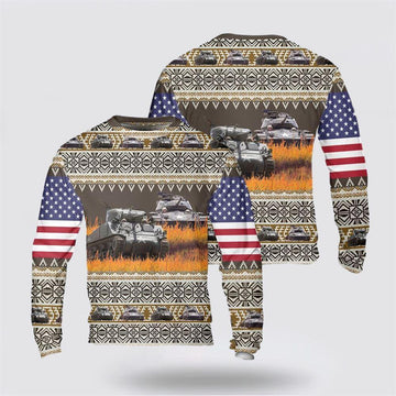 FUNSTUFFPRINT Army Sweater, US Army M4A3 Sherman Christmas Sweater Ugly Sweater