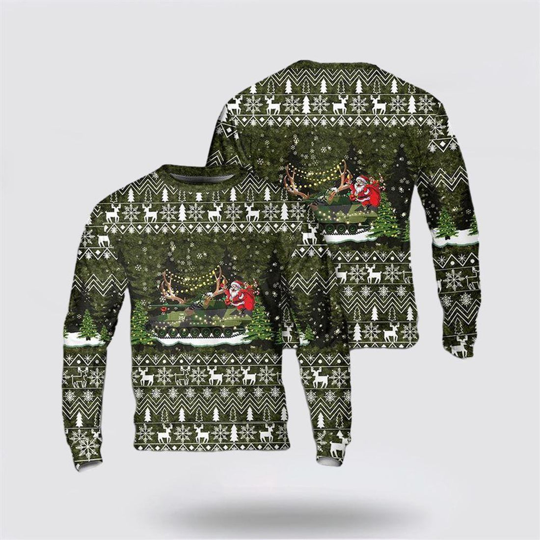 FUNSTUFFPRINT Army Sweater, US Army NM135 Stormpanservogn Christmas AOP Sweater Ugly Sweater
