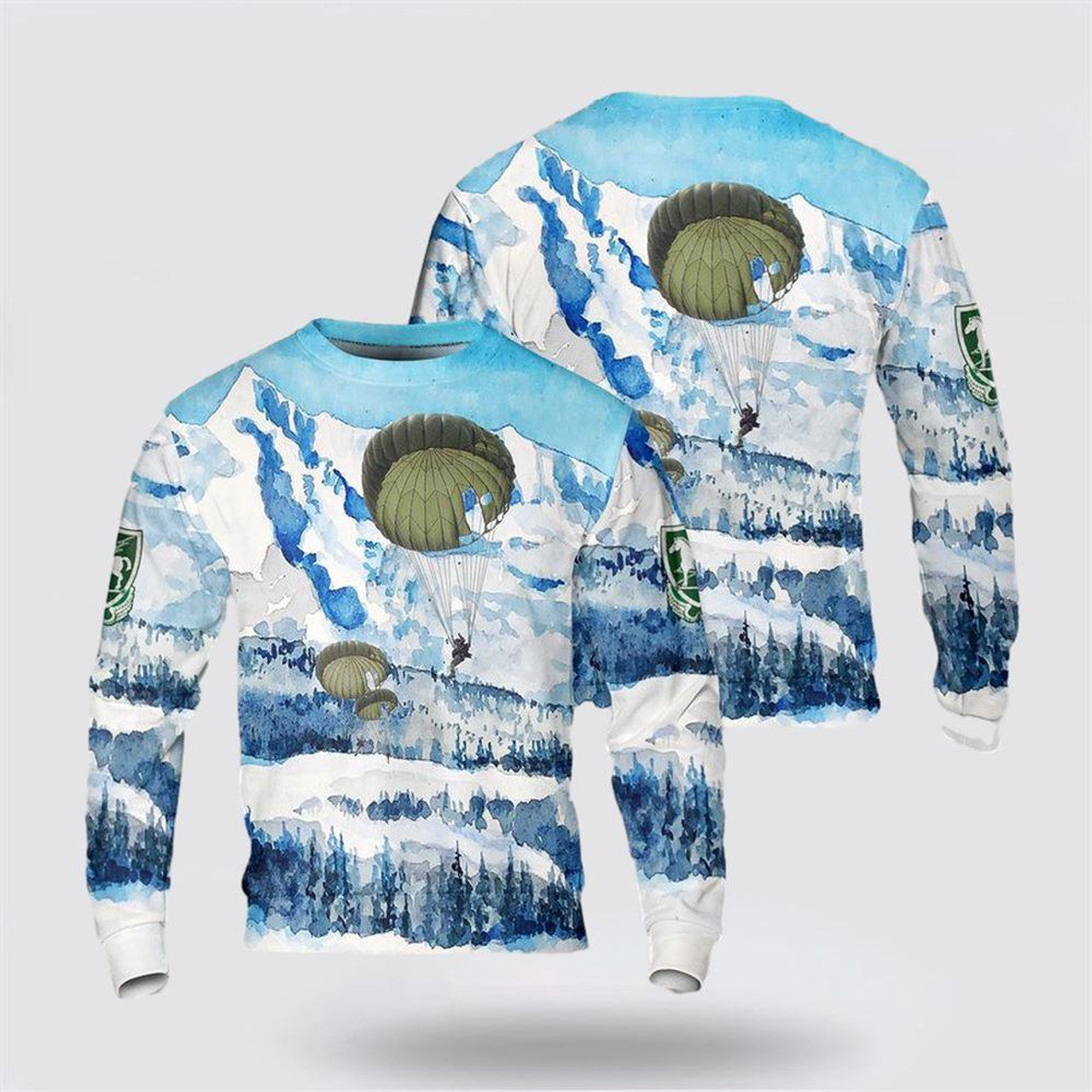 FUNSTUFFPRINT Army Sweater, US Army Special Forces 10th Special Forces Group (Airborne) (10th SFG (A)) Parachute Christmas Sweater Ugly Sweater