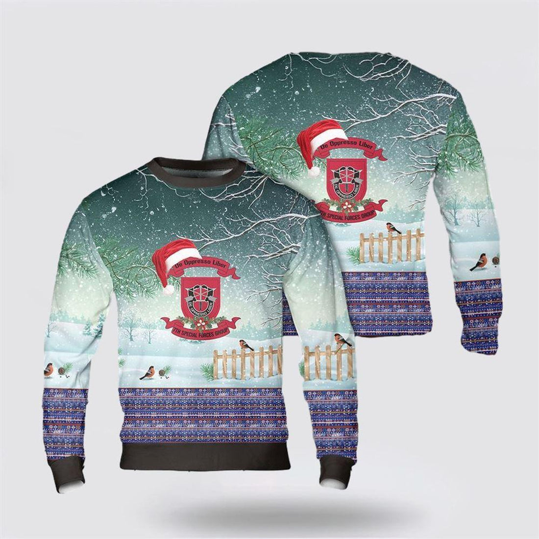 FUNSTUFFPRINT Army Sweater, US Army Special Forces 7th Special Forces Group (Airborne) (7th SFG) (A) Christmas Sweater Ugly Sweater