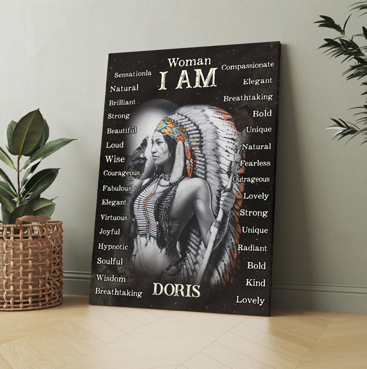 Personalized Native American I Am Black Woman Beautiful Strong Natural Canvas Prints