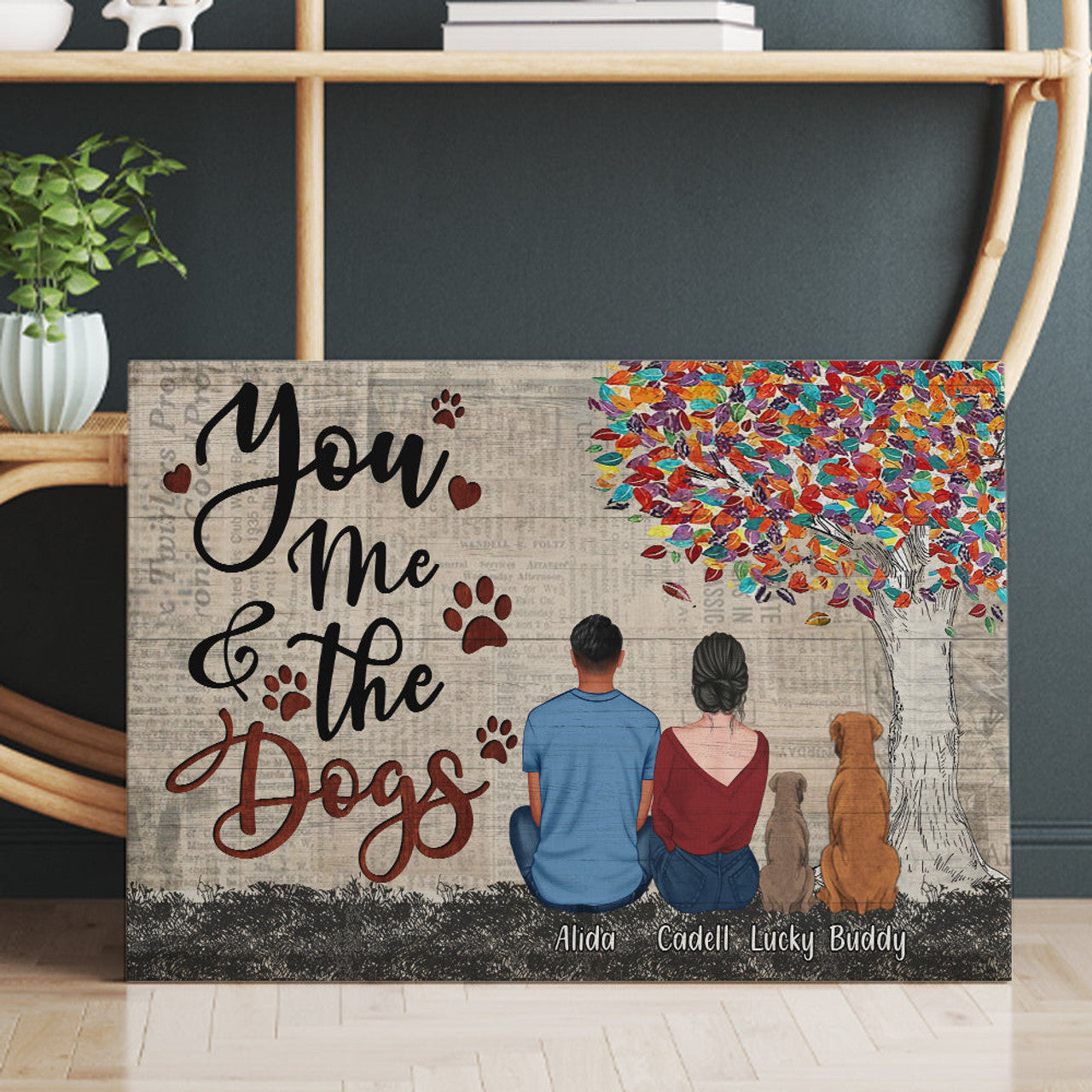 Personalized Couple And Dog You Me And The Dog Canvas Prints