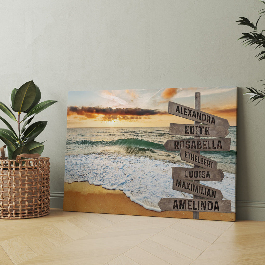 Personalized Street Sign Family Sunset Beach Ocean View Canvas Prints And Poster
