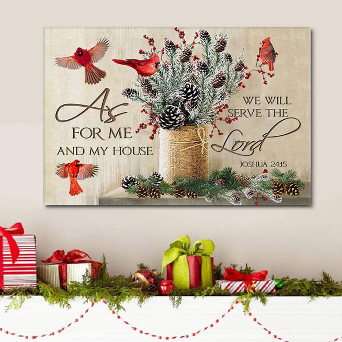 As For Me And My House Christmas Wall Art Canvas Decoration - Religious Wall Art Canvas