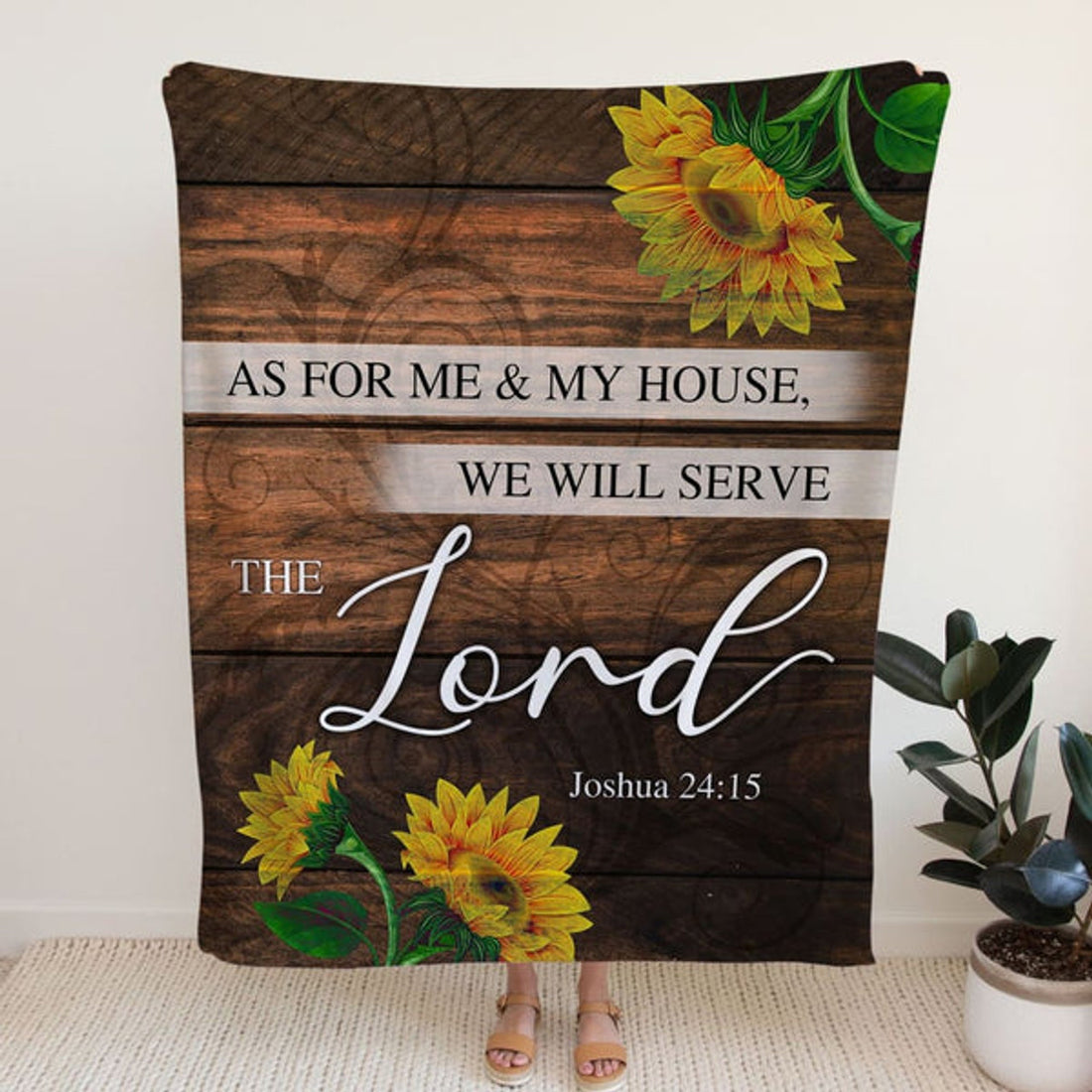 FUNSTUFFPRINT As For Me And My House Joshua 2415 Sunflower Fleece Blanket - Christian Blanket - Bible Verse Blanket