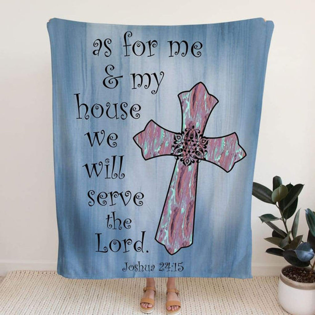 FUNSTUFFPRINT As For Me And My House We Will Serve The Lord Joshua 2415 Fleece Blanket - Christian Blanket - Bible Verse Blanket