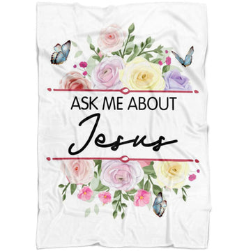 FUNSTUFFPRINT Ask Me About Jesus Fleece Blanket - Christian Blanket - Bible Verse Blanket