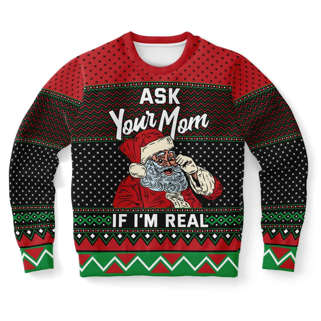 FUNSTUFFPRINT Ask Your Mom If I'm Real Santa Ugly Christmas Sweater, Christmas Sweater, Ugly Sweater, Funny Xmas Sweaters Ugly Sweater