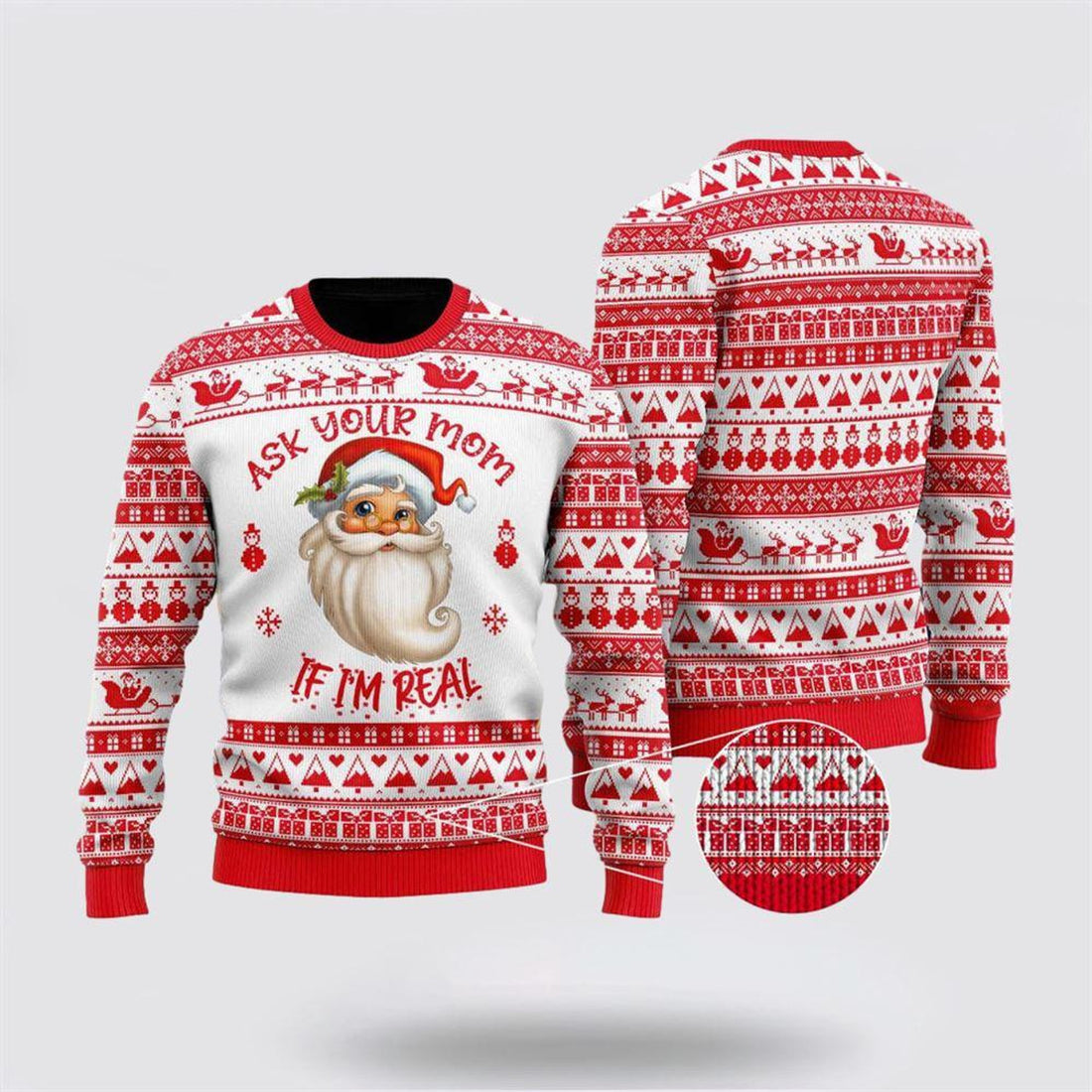 FUNSTUFFPRINT Ask Your Mom If Im Real Santa Claus Ugly Christmas Sweater – Christmas Gifts For Frends Ugly Sweater