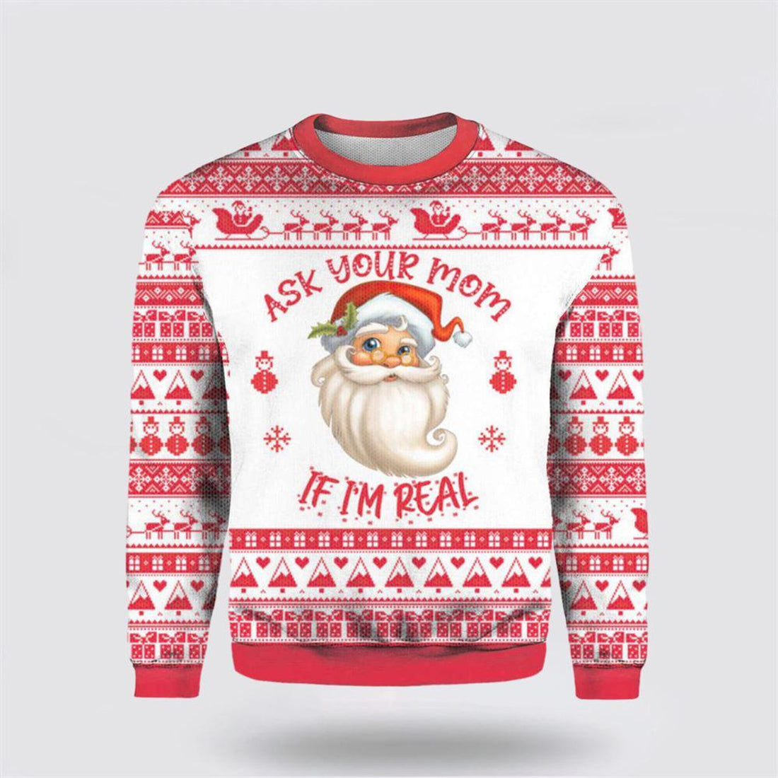 FUNSTUFFPRINT Ask Your Mom If Im Real Santa Claus Ugly Christmas Sweater – Christmas Gifts For Frends Ugly Sweater