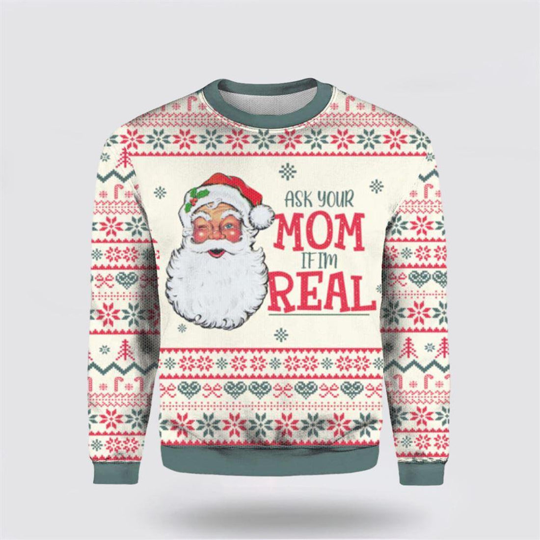 FUNSTUFFPRINT Ask Your Mom If Im Real Santa Claus Ugly Christmas Sweater For Men & Women – Christmas Gifts For Frends Ugly Sweater