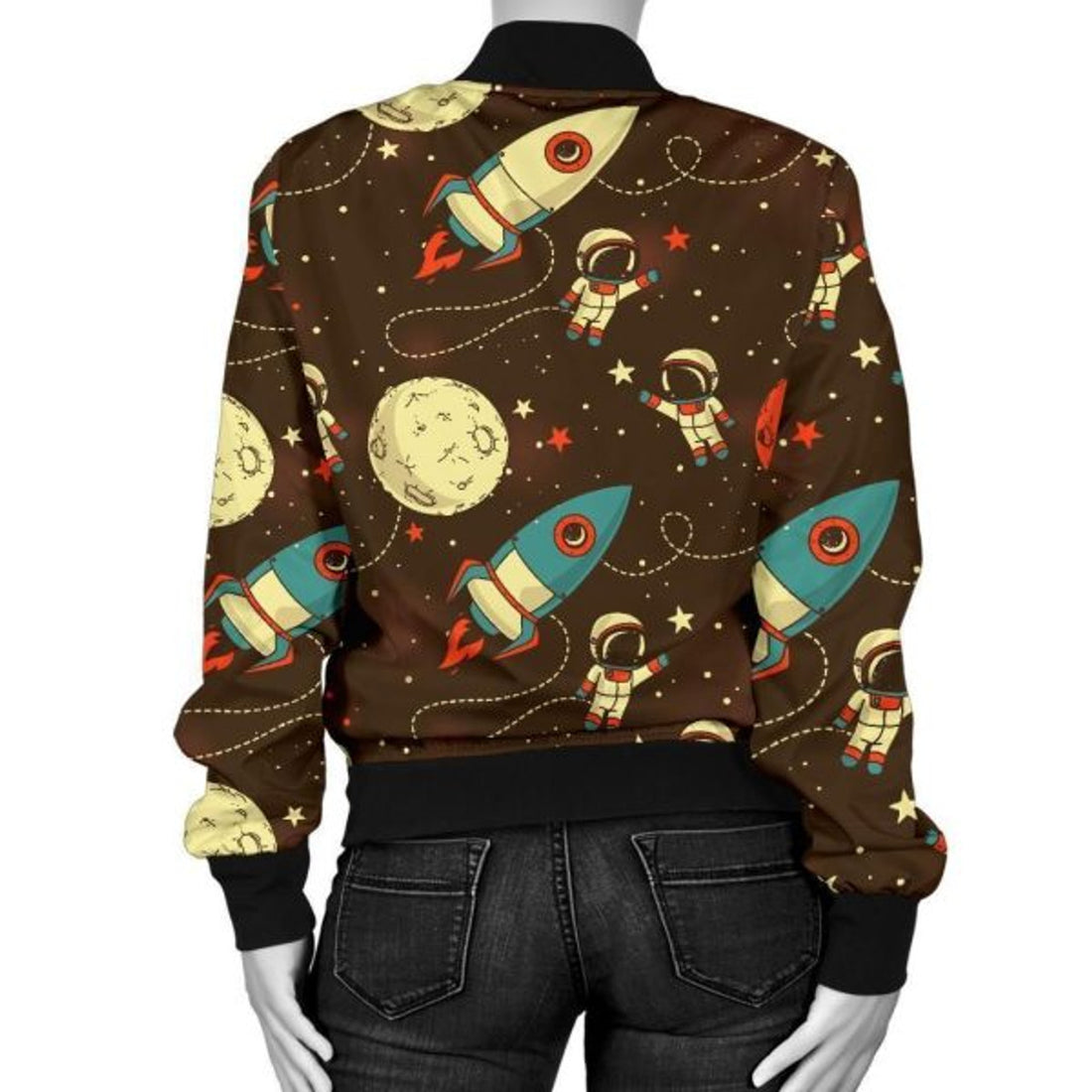 FUNSTUFFPRINT Astronaut Space Pattern Print Women Casual 3D Bomber Jacket