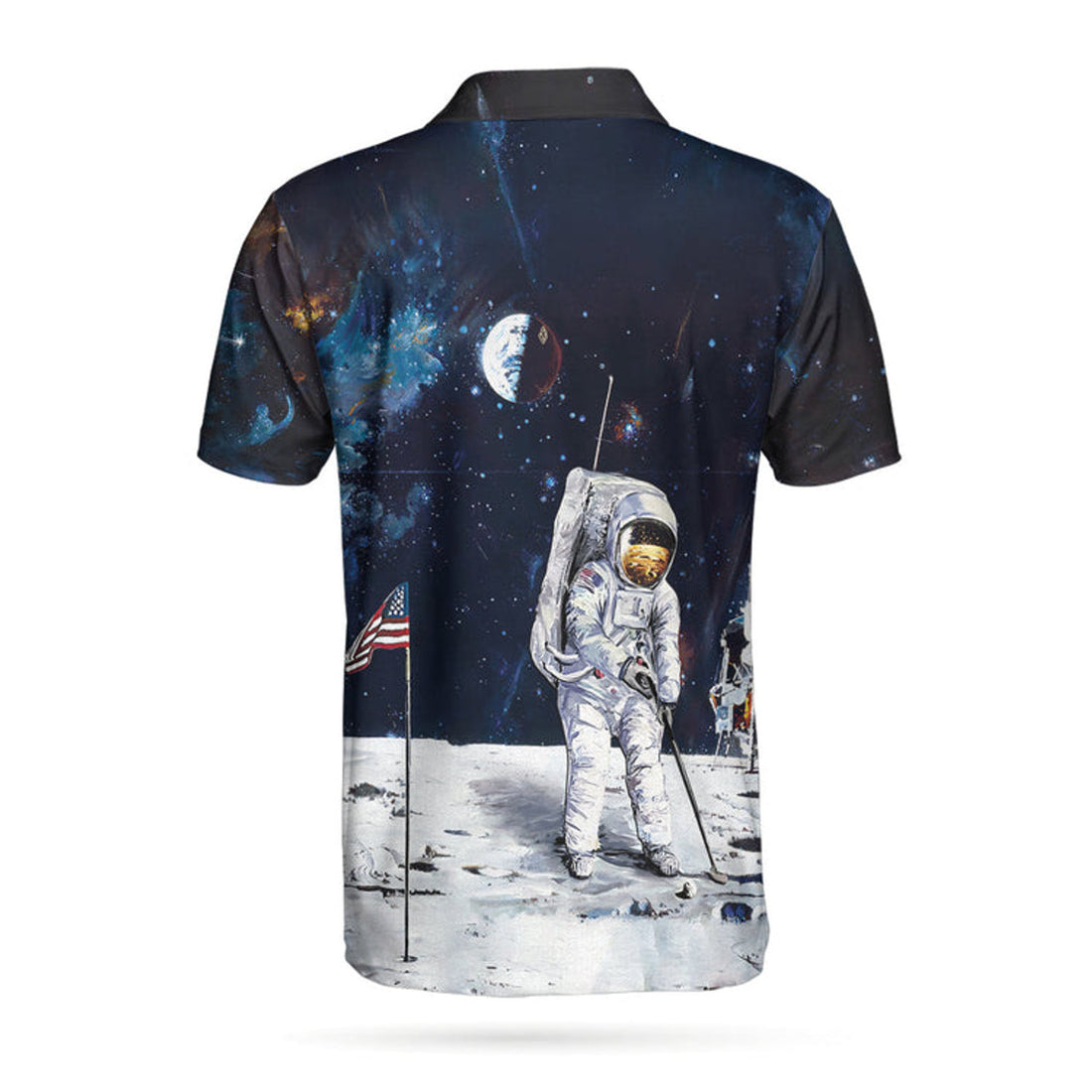 Astronaut Moon Golf Short Sleeve Polo Shirt For Golf, American Flag Polo Shirt, Best Golf Shirt For Men