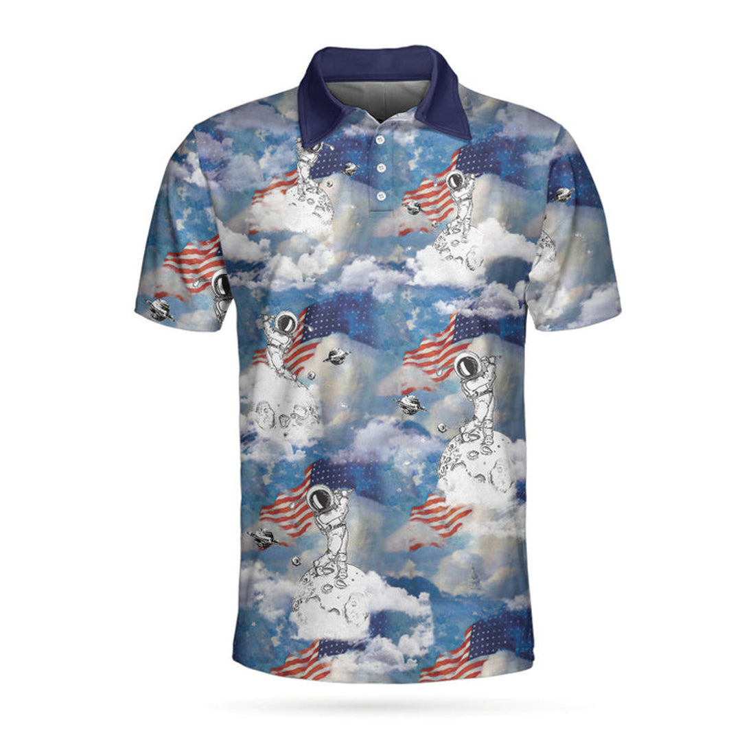 Astronaut Plays Golf In Space American Flag Polo Shirt, Cloud Golfing Polo Shirt, Best Golf Shirt For Men