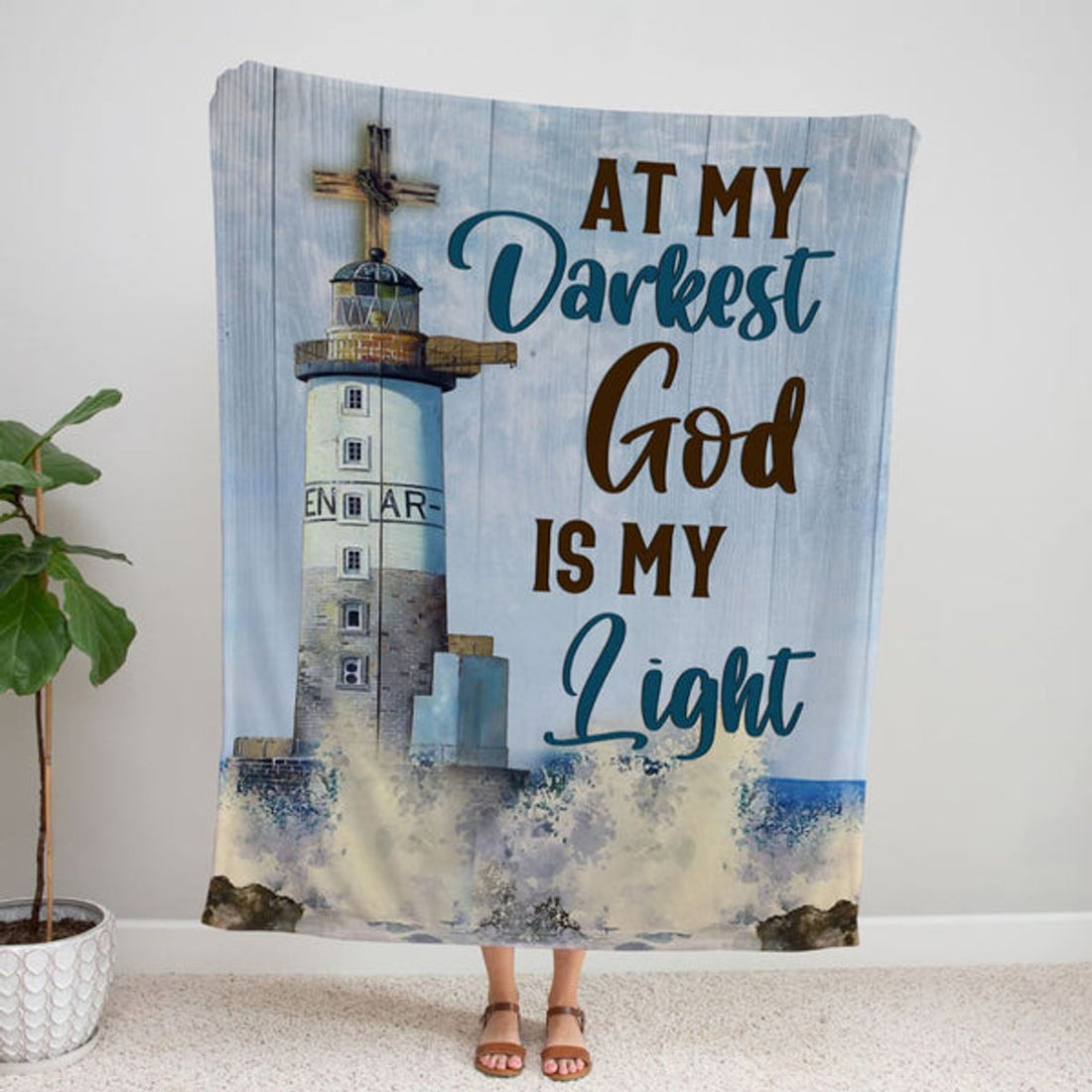 FUNSTUFFPRINT At My Darkest God Is My Light Fleece Blanket - Christian Blanket - Bible Verse Blanket
