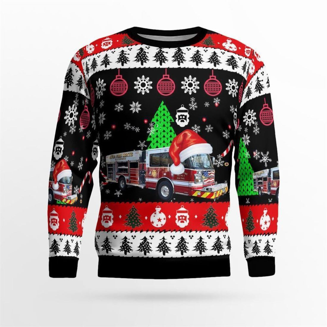 FUNSTUFFPRINT Aura Volunteer Fire Company No. 1, Monroeville, NJ Christmas AOP Ugly Sweater - Gifts For Firefighters In Monroeville, NJ Ugly Sweater