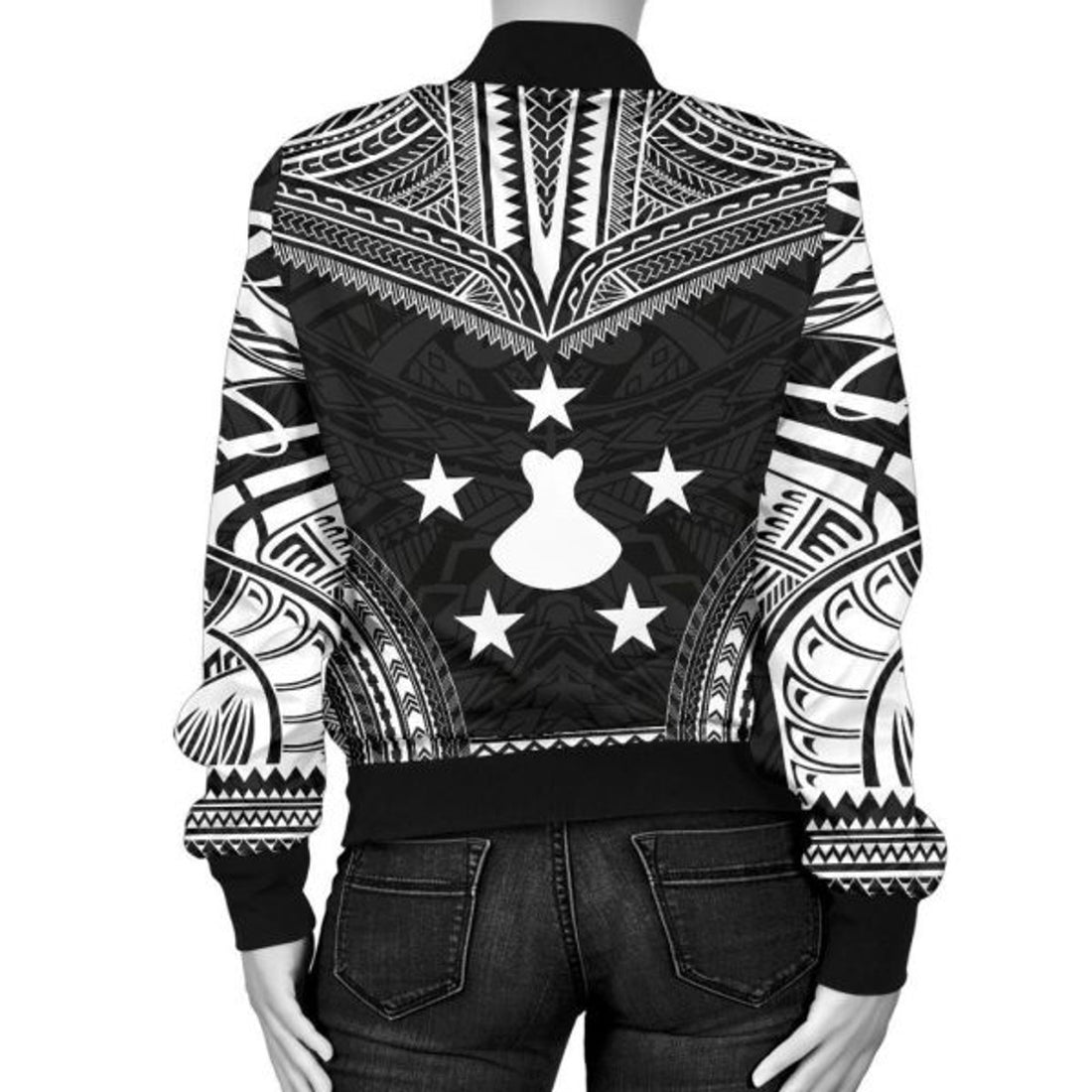 FUNSTUFFPRINT Austral Islands Polynesian Chief Women'S Bomber Jacket - Black Version - 3D Bomber Jacket