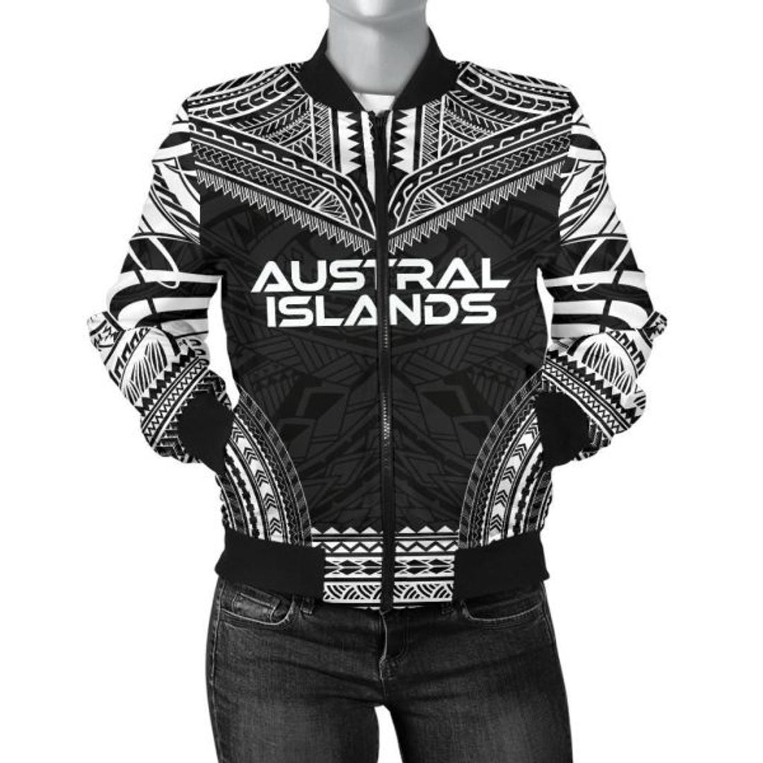 FUNSTUFFPRINT Austral Islands Polynesian Chief Women'S Bomber Jacket - Black Version - 3D Bomber Jacket
