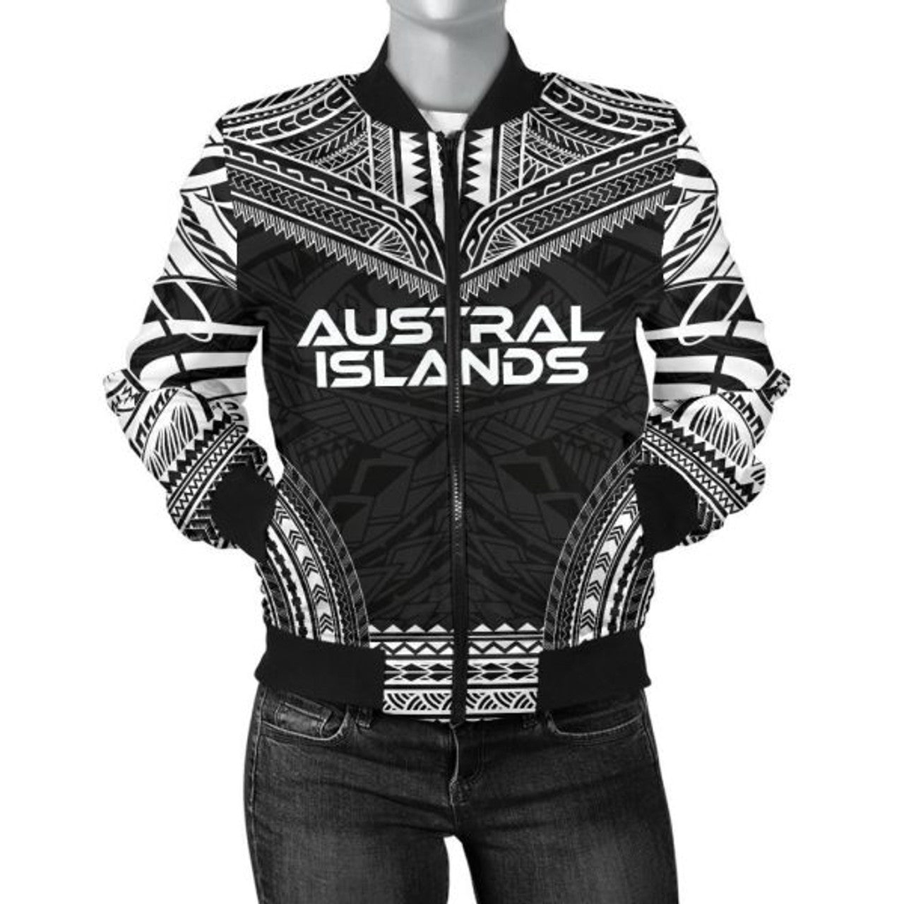 FUNSTUFFPRINT Austral Islands Polynesian Chief Women'S Bomber Jacket - Black Version - 3D Bomber Jacket