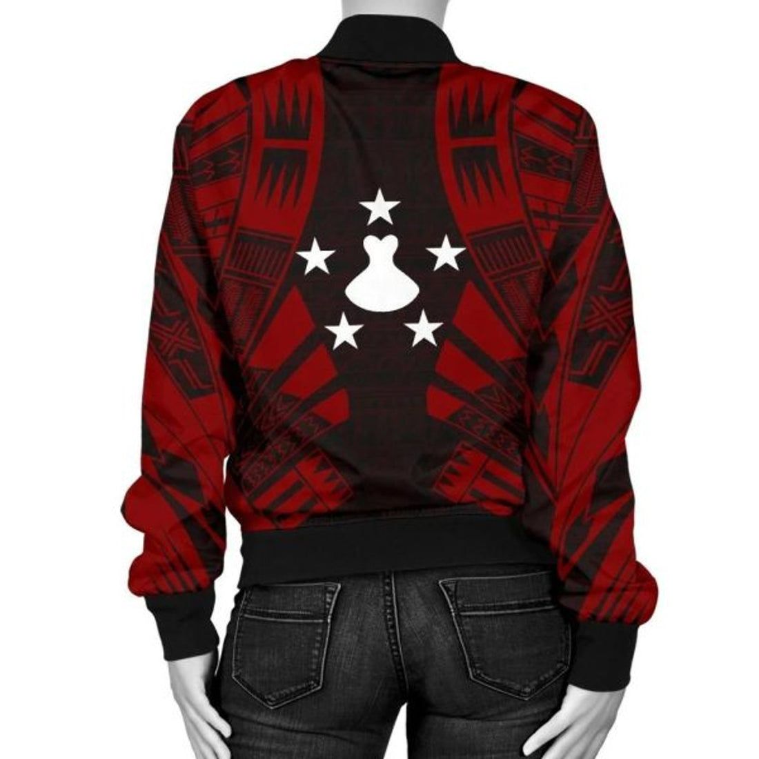FUNSTUFFPRINT Austral Islands Women Bomber Jacket - Polynesian Tattoo Red - 10 3D Bomber Jacket