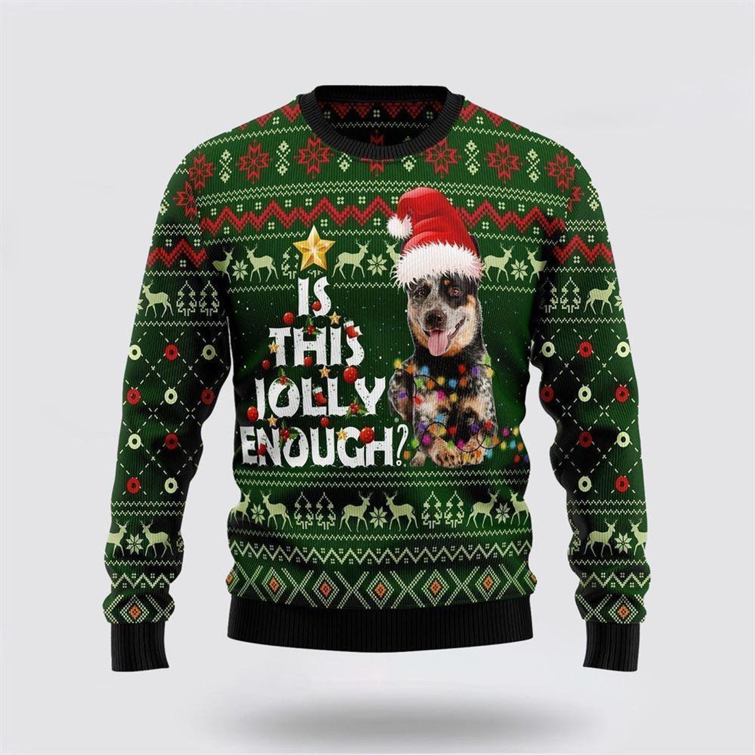 FUNSTUFFPRINT Australian Cattle Dog Jolly Ugly Christmas Sweater – Dog Lover Christmas Sweater Ugly Sweater