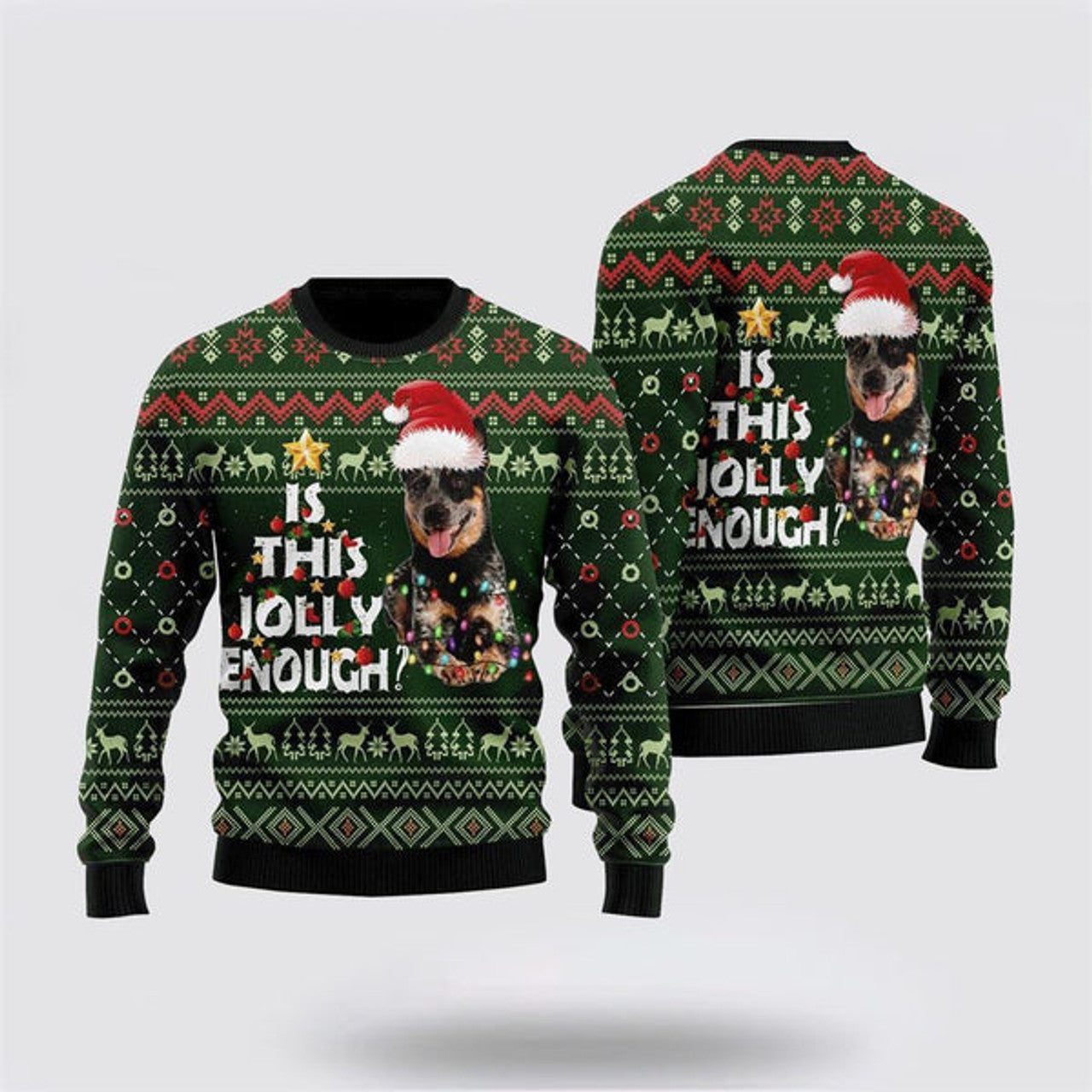 FUNSTUFFPRINT Australian Cattle Dog Jolly Ugly Christmas Sweater For Men And Women, Gift For Christmas, Best Winter Christmas Outfit Ugly  Sweater