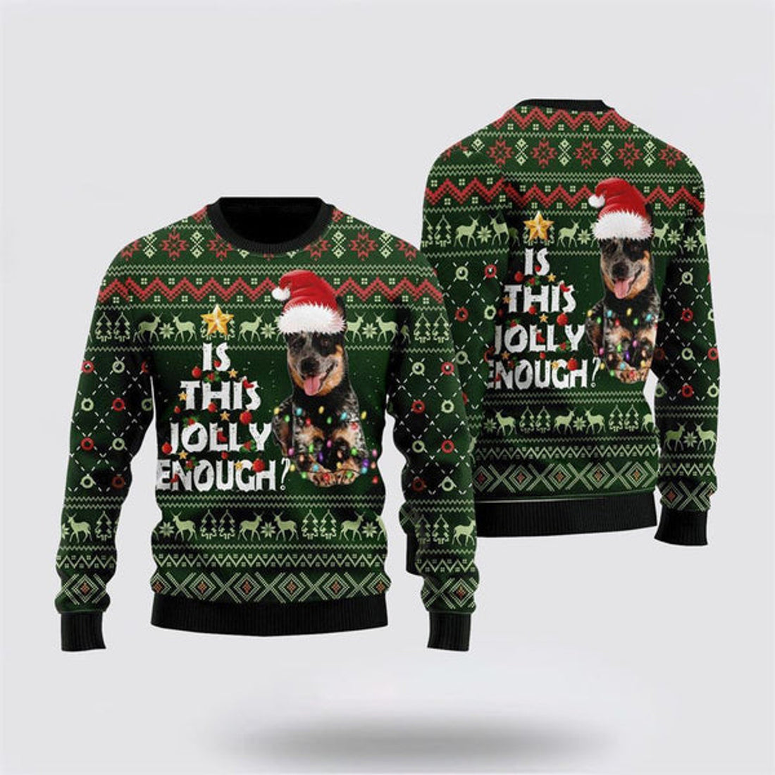 FUNSTUFFPRINT Australian Cattle Dog Jolly Ugly Christmas Sweater For Men And Women, Gift For Christmas, Best Winter Christmas Outfit Ugly  Sweater