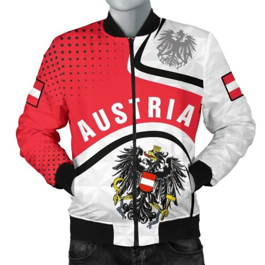 FUNSTUFFPRINT Austria Men's Bomber Jacket - Austrian Coat Of Arms and Flag - 3D Bomber Jacket